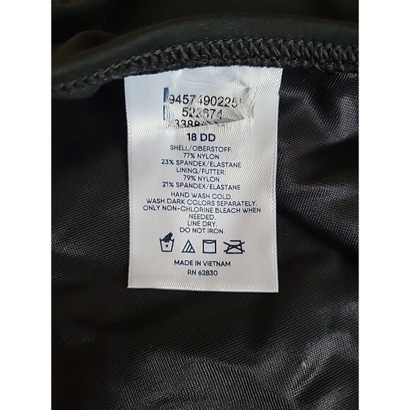 Women's Black 18 DD Swim Top High Neck Padded Bra Lands' End Modest Solid S462 - Picture 7 of 8